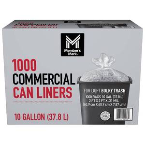 lot 6095 image: Members Mark Commercial Trash Bags, 10 Gallon, Clear, 1000 Ct