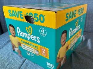 lot 6099 image: Pampers Swaddlers Diapers  Size 2 (12-18 Pounds)  180 Count