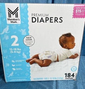 lot 7029 image: Members Mark Premium Diapers Size 2 (12-18 lbs) - 184 Count