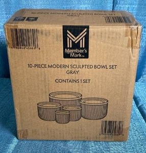 lot 7059 image: Members Mark 10-Piece Gray Porcelain Bowl Set