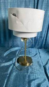 lot 7091 image: Threshold White Table Lamp with Gold Hardware
