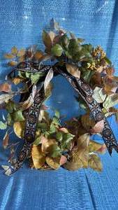 lot 7122 image: Fall Foliage Grapevine Wreath with Decorative Ribbon