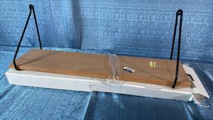 lot 7137 image: Threshold 24-inch Wood Wall Shelf with Metal Brackets
