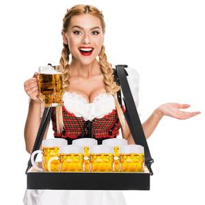 lot 501 image: Wooden Snack Trays with Strap 15 x 11 x 2 Inch Movie Night Party Serving Trays Usherette Popcorn Drink Beverage Carrier for 20s Theme Costume Carnival Valentine��s St. Patrick��s Day Prop(Black) - Retail $35