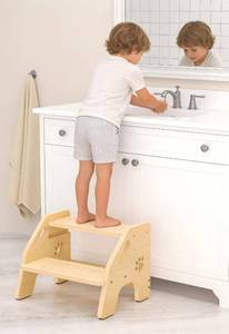 lot 502 image: Toddler Step Stool Wooden 2 Step - Non-Slip Kids Stool for Bathroom Sink with Adjustable Height and Cute Pattern - 300lbs Support Stepping Stool for Bathroom Kitchen Children��s Room - Retail $27