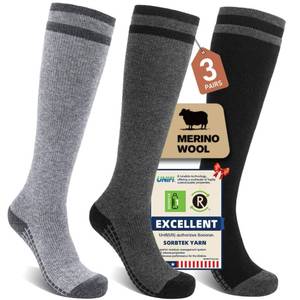 lot 503 image: SONORAN 3 Pairs Merino Wool Compression Socks for Men Women, Knee High Winter Thermal Thick Warm for Cold Weather Christmas Gift SM Black&Gray&Black Gray - Retail $27