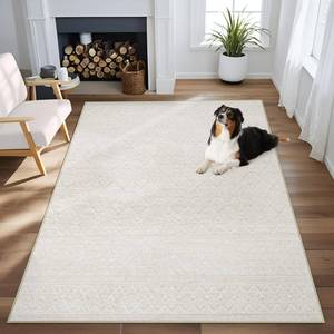lot 504 image: Area Rug 4x6 Geometric Rug Washable Boho Moroccan Rugs Soft Farmhouse Rug, Modern Neutral Stain Resistant Indoor Floor Carpet for Livingroom Bedroom Dining Table Nursery(Modern Beige,4x6) - Retail $40
