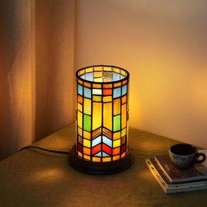 lot 512 image: Blivuself Tiffany Style Stained Glass Bohemian Block Table lamp Living Room Bedroom Bedside Flower Vase Decor Small Night Light Mini Cute Kids Accent Cottage Aesthetic Nightstand Cylinder Desk lamp - Retail $79