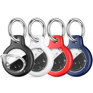 lot 516 image: 4 Pack IPX8 Waterproof Airtag Holder Compatible with Apple AirTag (1st2nd Generation) with Keychain,Silicone GPS CoverTPU Clear Cover Air Tag Item Finders Case for Pets,Kids-BlackWhiteRedBlue - Retail $8