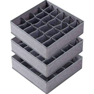 lot 518 image: Criusia 3 Pack Sock Underwear Drawer Organizer Dividers, 64 Cell Fabric Foldable Dresser Organizer for Closet Organizers and Storage Boxes for Organizing Socks, Underwear, Ties (162424 Cell, Gray) - Retail $17