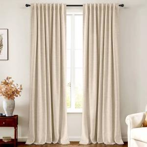 lot 527 image: INOVADAY 100% Blackout Curtains 84 Inches Length 2 Panels Set, Back TabRod Pocket Linen Black Out Curtains for Bedroom, Thermal Insulated Window Drapes - Oatmeal, W50 X L84 - Retail $40