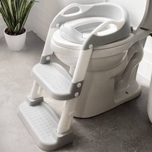 lot 533 image: Jool Baby Potty Training Seat with 2 Step Ladder for Toddlers - Splash Guard, Adjustable Height (Gray) - Retail $35