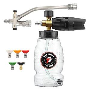 lot 543 image: Tool Daily Pressure Washer Foam Cannon with Dual Connector Accessory, Double Tip Attachment for Soap Cannon, 5 Power Washer Nozzle Tips, 14�� Quick Connect - Retail $40