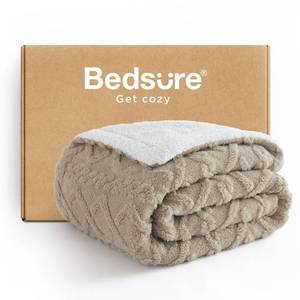 lot 544 image: Bedsure Sherpa Fleece Throw Blanket for Couch - Soft Fluffy & Cozy Cable Jacquard Tufted Throw Blankets for Women Gift, Thick Warm Blanket for Winter and All Seasons, Beige, 50x60 Inches - Retail $32