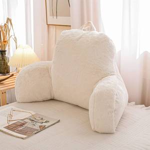 lot 545 image: A Nice Night Faux Fur Reading Pillow Bed Wedge Large Adult Children Backrest with Arms Back Support for Sitting Up in BedCouch for Bedrest,Ivory,Large - Retail $35
