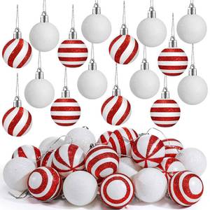 lot 546 image: Motionchic 24 Pcs Christmas Ball Ornaments Hanging Glitter Shatterproof Mini Candy Balls Red and White Plastic Christmas Tree Decorations for Xmas Trees Holiday Birthday Wedding Party Decor, 1.57 Inch - Retail $23