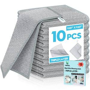 lot 550 image: VMKBL 9Pcs New Upgraded 3 Layers Non Scratch Wire Dishcloth, Multipurpose Wire Steel Wool Scrubber, Wet & Dry for Cookware, Sinks, Dishes, Stoves & Fireplaces 9.87�� x 9.87�� - Retail $9