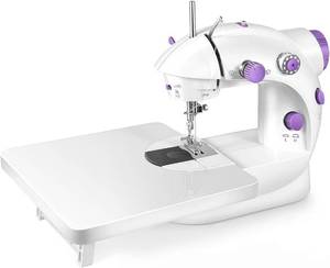 lot 551 image: Sewing Machine, 2 Modes Mini Sewing Machine for Beginners with Extension Table & Light, Portable and Easy to Use for DIY, Clothes, Home and Travel - Retail $18