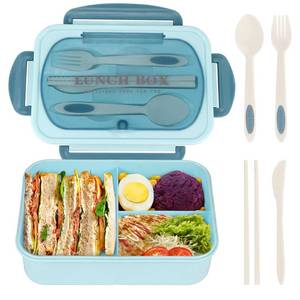 lot 562 image: NatraProw Bento Box for Adult, 1200 ML Lunch Containers, LeakProof Lunch Box with Utensils, BPA Free, 3 Compartment Bento Box Microwave Safe, Blue - Retail $10