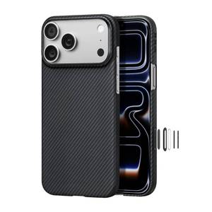 lot 569 image: pitaka for iPhone 17 Pro Max Case 6.9 with Camera Control Button, Compatible with MagSafe, Ultra-Slim Case with Caseless Touch Feeling, 600D Aramid Fiber Woven, BlackGrey(Twill) - Retail $60