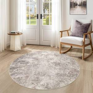 lot 574 image: DMOYEST 4ft Round Area Rug Living Room Rugs - 4x4 Washable Large Soft Indoor Neutral Modern Abstract Low Pile Rug Carpet for Bedroom Dining Room Farmhouse Home Office - Brown - Retail $71