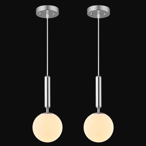 lot 582 image: FDPBY Modern Hanging Light Fixture Pendant Lighting for Kitchen Island Mid Century Chrome Pendant Lights with Globe Milky White Glass Pendant Light for Bedroom Bathroom Entryway (2 Pack) - Retail $80