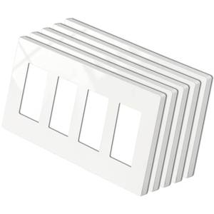 lot 585 image: 5 Pack BESTTEN USWP4 Off White Series 4-Gang Screwless Wall Plate, Decorator Outlet Cover, for Light Switch, Dimmer, USB, GFCI, Receptacle, H4.69�� x W8.35�� - Retail $20