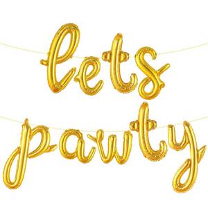lot 587 image: KatchOn Lets Pawty Gold Letter Balloons - 16 Inch  Dog Birthday Party Supplies and Decorations  Gold Foil Balloons for Birthday Banner - Retail $10