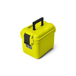 lot 589 image: SMALL CRACK YETI LoadOut 15 GoBox Divided Waterproof Cargo Case, Dry Box, Camera Case, Fishing Tackle Box, Firefly Yellow - Retail $100