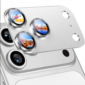 lot 594 image: Uyiton Compatible with iPhone 17 Pro Camera Lens Protector - Not Easy to BreakStrong AdsorptionCase-Friendly Metal Tempered Glass Rear Camera Screen Cover - Silver - Retail $15