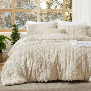 lot 595 image: Bedsure Tufted Boho Comforter Set King Size - Beige Boho Bed Set, GentleSoft�� 3 Pieces Farmhouse Shabby Chic Embroidery Bedding, Gifts for Woman, Soft Jacquard King Comforter for All Seasons - Retail $56