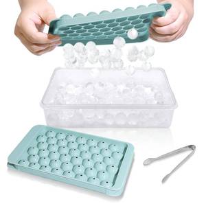 lot 604 image: WIBIMEN Ice Cube Tray with Lid and Bin - Round Ice Trays for Freezer with Lid - Ice Cube Trays for Freezer with Ice Container (0.8-2PACK Blue) - Retail $13