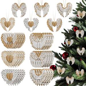 lot 614 image: Beeveer 24 Pcs Angel Wing Christmas Wood Ornaments Wood DIY Crafts Farmhouse Rustic Carved Angel Wing Hanging Ornaments Xmas Tree Decor for Xmas Party Supplies