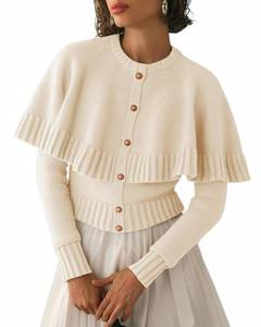 lot 615 image: Saodimallsu Womens Cropped Cardigan Sweater Long Sleeve Fall Knit Cape Sweaters Button Up Trendy Outfits 2025 Apricot