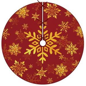 lot 617 image: Fzbali Gold Snowflake Red Christmas Tree Skirt, 48 Inches Lace-up Golden Snow Tree Skirt, Winter Holiday Party Indoor Decoration Home Decor - Retail $5