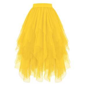 lot 623 image: Tulle Skirts for Women High Low Layered Irregular A-Line Midi Skirt Fairy Tutu Women High Elastic Waist Halloween Party Skirt,Yellow,XL - Retail $26