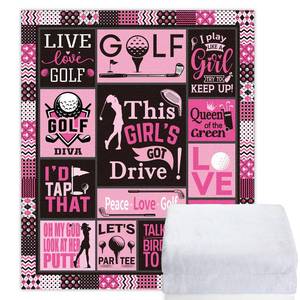 lot 632 image: Hahafelt Golf Blanket for Women Soft Flannel 50 x60 Pink Golfing Theme Blanket Golfing Accessories Gift for Golf Lovers - Retail $24