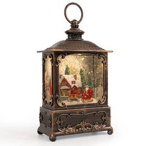 lot 633 image: Snow Globe Lantern Christmas Table Decor with Santa Tree Lighted Scene Indoor Christmas Ornaments Decorations for Home Fireplace Mantle(Santa Scene) - Retail $40