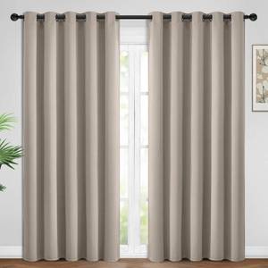 lot 640 image: Yakamok Blackout Curtains Room Darkening Thermal Insulated Window Panels,Solid Grommet Top Drapes for BedroomLiving Room(62Wx96L, Natural, 2 Panels) - Retail $49
