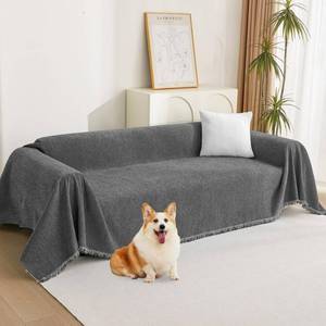 lot 646 image: MYSKY HOME Loveseat Cover Charcoal Gray Couch Cover Sectional Couch Covers for 2 Cushion Couch Sofa Thick Universal Chenille Sofa Cover with Tassel Durable Furniture Protector for Dogs 91 x 118 - Retail $56
