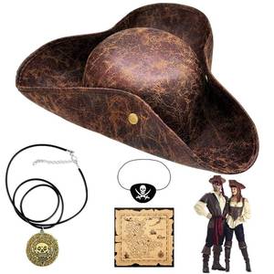 lot 647 image: HAT ONLY s Pirate Hat Costome Decoration Set With Eye Patch,Necklaces,Treasure Map,Tricorn Hat Novelty Leather Pirate Hat for Men,Women,Halloween,Costume,Accessories,Cosplay,Gifts - Retail $8