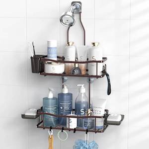 lot 660 image: Aitatty Hanging Shower Caddy Bathroom Organizer Rustproof Shower Shelf Racks Over Shower Head - No Drilling Inside Bath Shower Rack Shelves Over Showerhead for Shampoo with Soap Holder Bronze - Retail $27