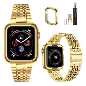 lot 665 image: MioHHR Compatible with Apple Watch Band 41mm, Solid Stainless Steel Metal Strap for iWatch 41mm Series 9 8 7, Gold - Retail $19