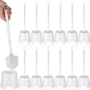 lot 671 image: Mimorou 12 Sets Toilet Brushes and Holders Set White Toilet Bowl Brushes for Bathroom Scrub with Plastic Holders for Bathroom Cleaning Accessories - Retail $32