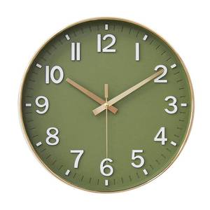 lot 673 image: HZDHCLH Wall Clocks Battery Operated,12 inch Silent Non Ticking Modern Wall Clock for Living Room Bedroom Kitchen Office Classroom Decor (Olive Green and Gold) - Retail $20