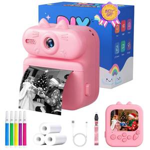 lot 676 image: Kids Camera Instant Print Gleeglee 1080P Instant Print Camera for Kids - Christmas Birthday Gifts for Girls Boys - Portable Toy for 3 4 5 6 7 8 9 10 Years Old, Pink Cat - Retail $30