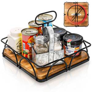 lot 684 image: WRINGKIT Condiment Caddy with Handle Lazy Susan, Wood Spice Caddy, 360° Turntable Organizer for Cabinet, Kitchen, Condiment Holder for Table, Restaurants, Seasoning Tray, 9 Inch - Retail $20