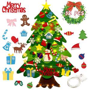 lot 687 image: SMD5050 DIY Felt Christmas Tree Set 3.2 FT for Kids, Hanging DIY Christmas Tree with 32 Detachable Ornaments for Xmas Home Decoration with Lights Wall Decor Door Hanging Christmas Tree Set