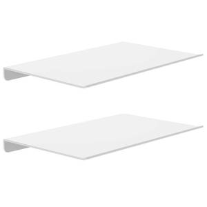 lot 688 image: MKO 8 Small Floating Shelves for Wall, Metal Wall Mounted Shelf for Bathroom, Bedroom, Living Room, Kitchen, Little Hanging Shelves for BooksStorageRoom Decor 2 Packs, White - Retail $13