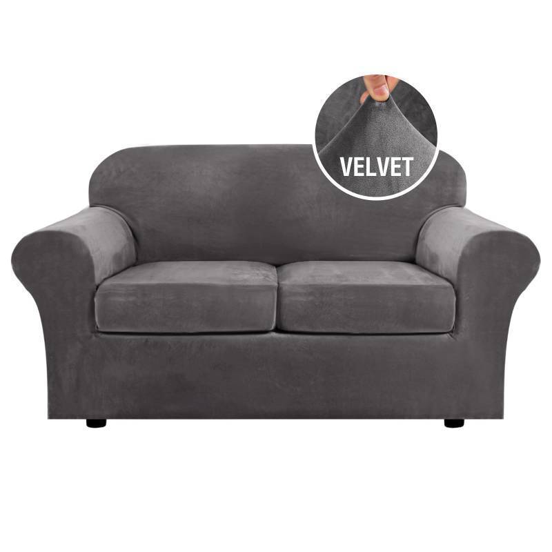 lot 23851 image: H.VERSAILTEX Real Velvet Plush 3 Piece Stretch Sofa Covers Couch Covers for 2 Cushion Couch Loveseat Covers Width Up to 72 Inch Feature Thick Soft Stay in Place (Medium Sofa, Grey)